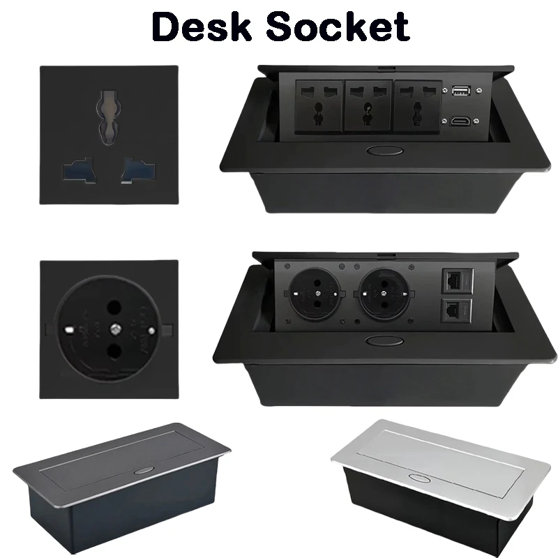 

​​Multifunctional Slow-Rise Pop-Up Desk Socket EU/US with USB/HDMI/RJ45/Type-C Ports - Aluminum Alloy Embedded Conference Table