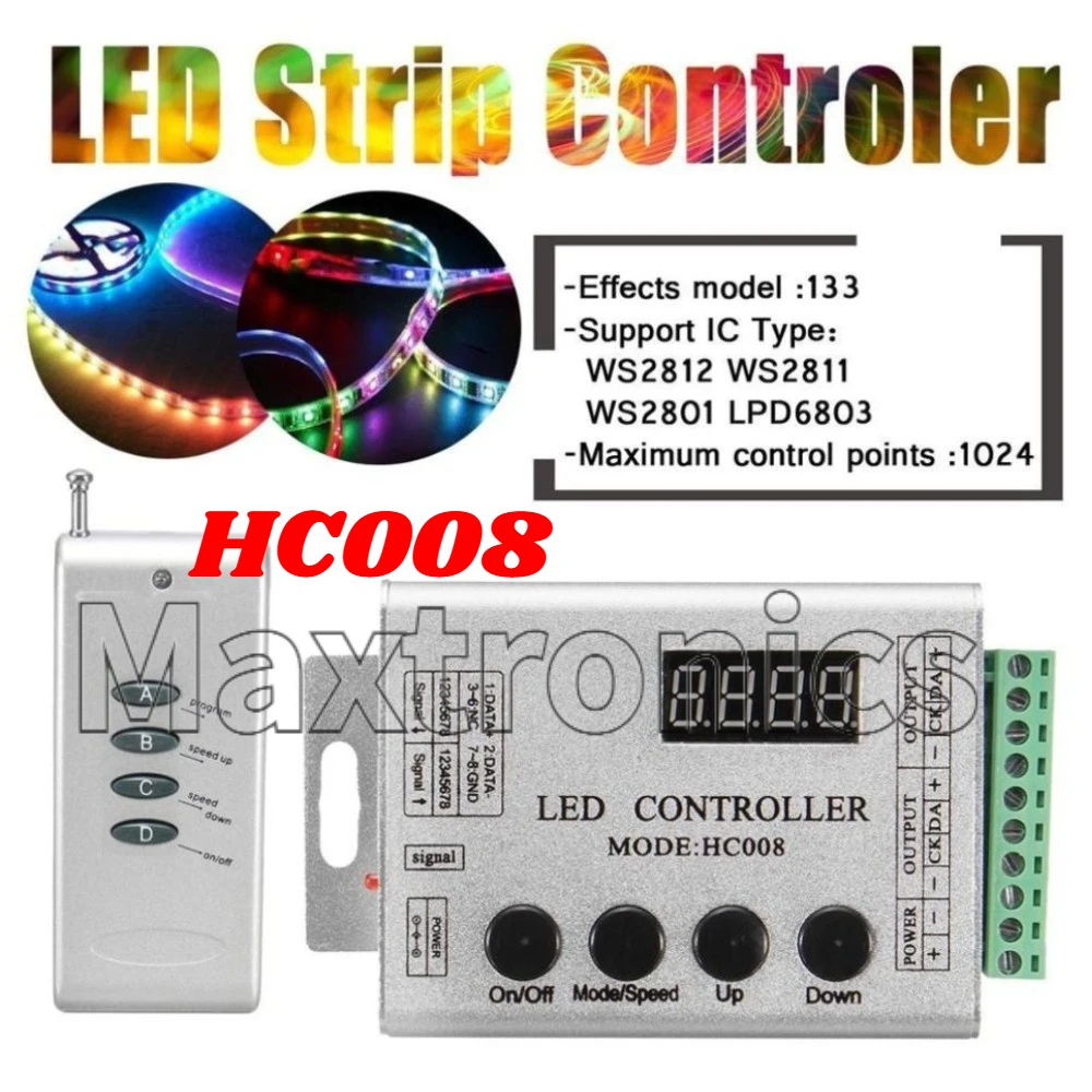 HC008 4Keys Programmable RGB Led Pixel Controller DC 5V 12V 24V 133 Effect Modes Dimmer for WS2812 WS2811 2801 LED Strip Lights