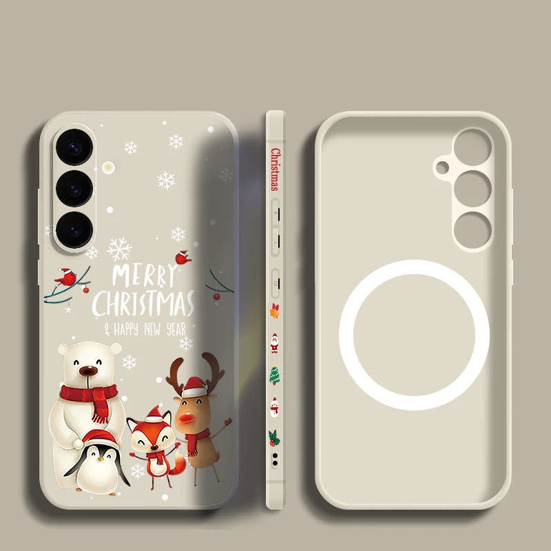 Weihnachten Elch Magnet Telefon Fall Für Samsung Galaxy S25 S24 Ultra S23 S22 Plus S24 FE A17 A56 A55 A35 A16 a15 A36 Weiche TPU Abdeckung