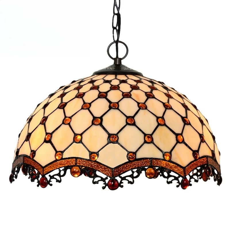 16-Inch court bead curtain chandelier, living room bedroom light, glass decorative single-head chandelier