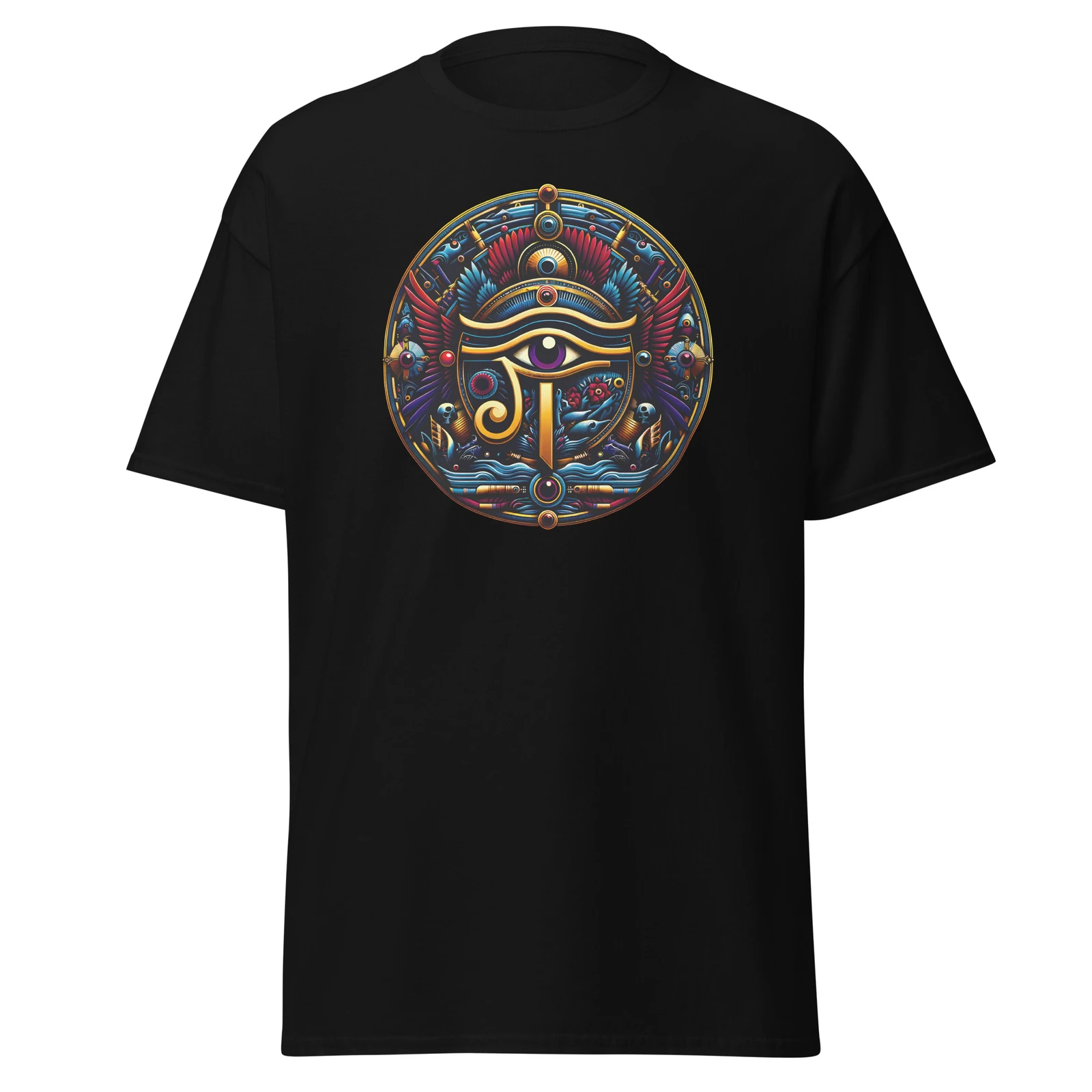 Eye of Ra Egyptian Goth Sun God Hieroglyphic Short Sleeve Shirt