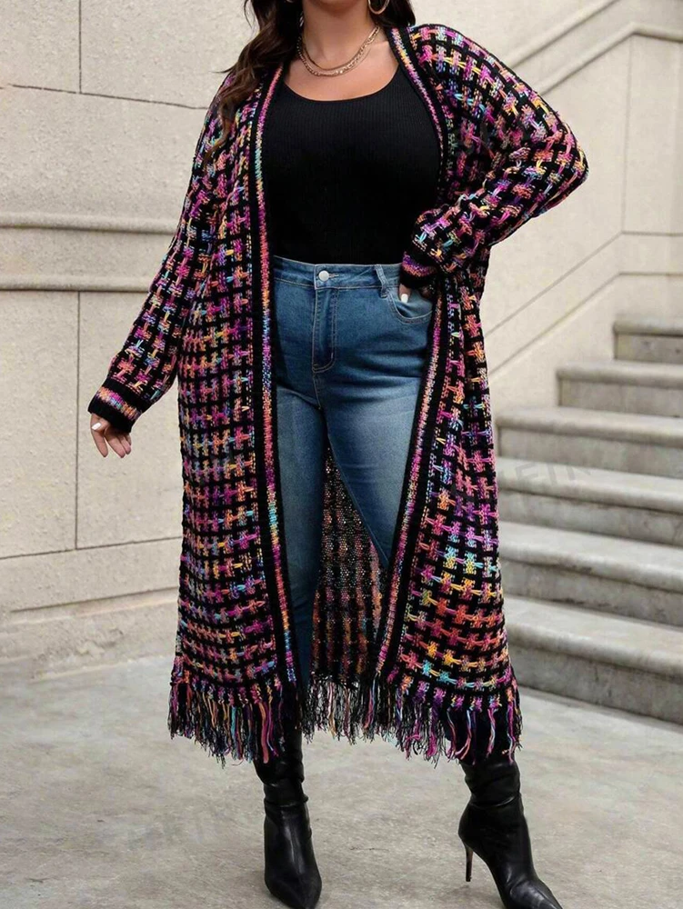 

Женский полосатый кардиган больших размеров, длинный трикотаж, осень/зима 2023, Новое поступление трикотажа для повседневной носки и путешествий