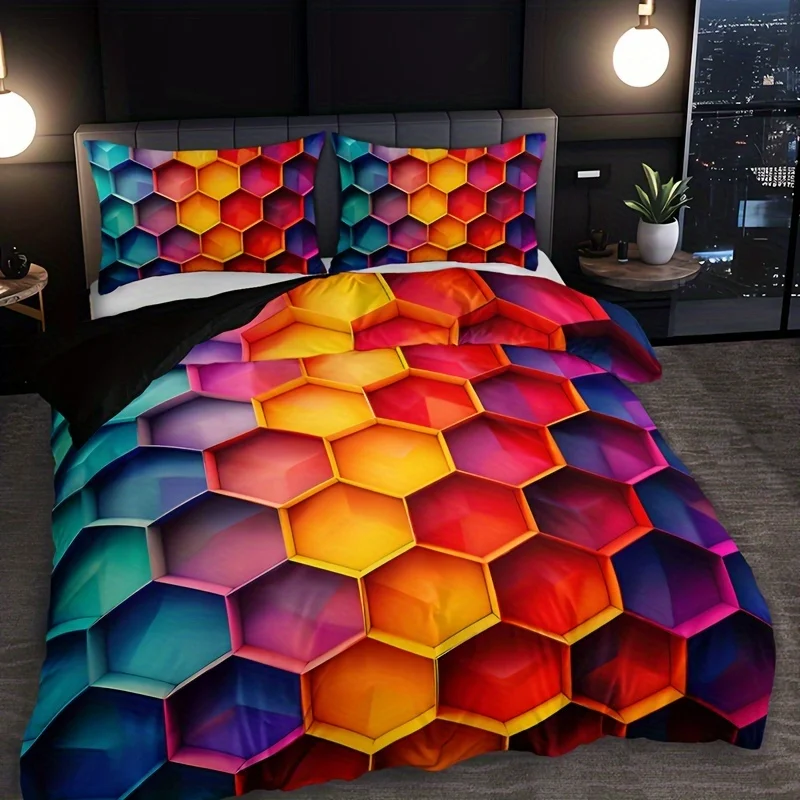 

Geometric Duvet Cover Set Gradient Color Argyle Plaid (1 Duvet Cover + 2 Pillowcase) HD Printing Bedding For Home Dormitory