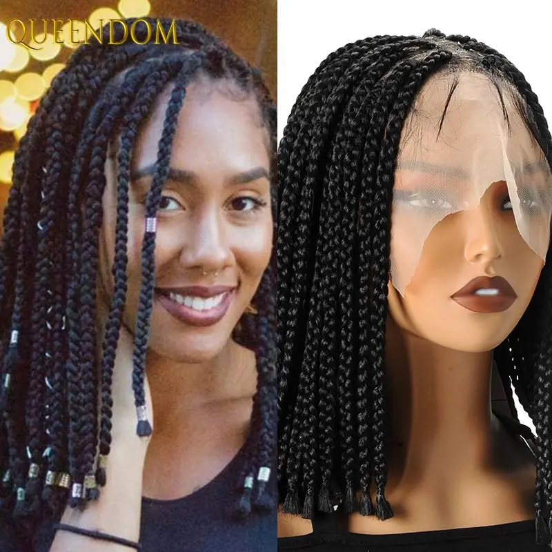 

Synthetic Short Bob Braided Wigs 10 Inch Faux Locs Full Lace with Baby Hair Cornrow Knotless Box for Black Women