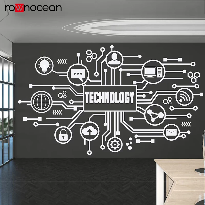 Technology Vinyl Wall Art Decal, Circuit Board Wall Decal, Office Business Software vinyl Sticker, Computer It Decor Office S820
