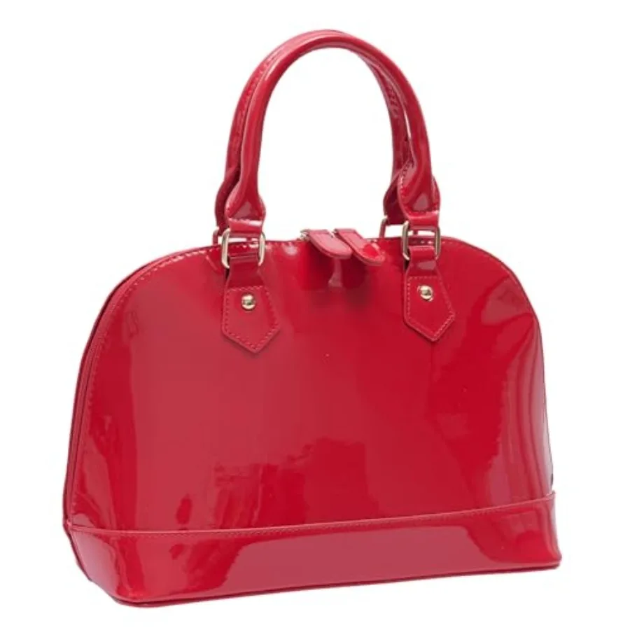 Patent Leather Dome Satchel Purse Zip-around Handbag Multi-Pocket Shoulder Bag Shiny Large Top-handle Shell Bag
