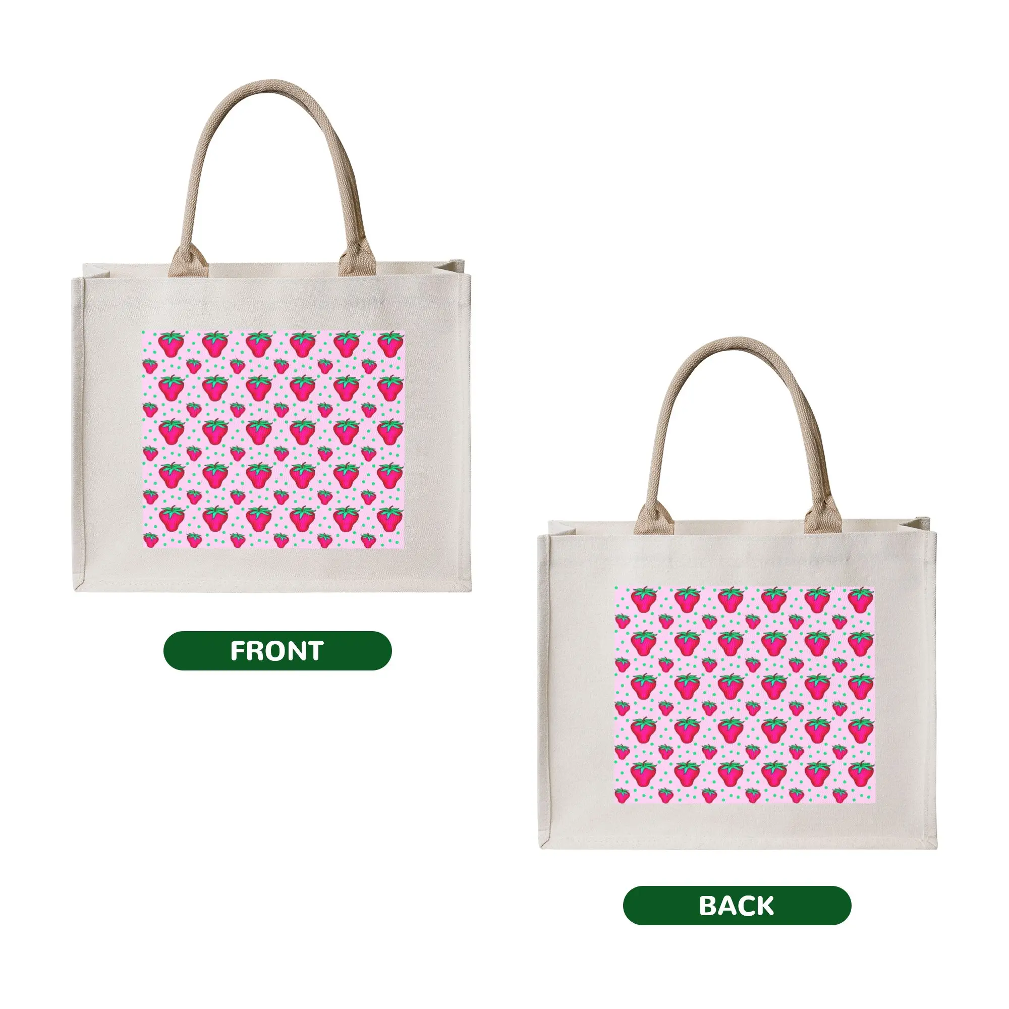 Custom Checkered Fruit  Strawberry  Shopping Bag Women Portable Large Capacity Grocery Green Spot  Shopper Tote Bags