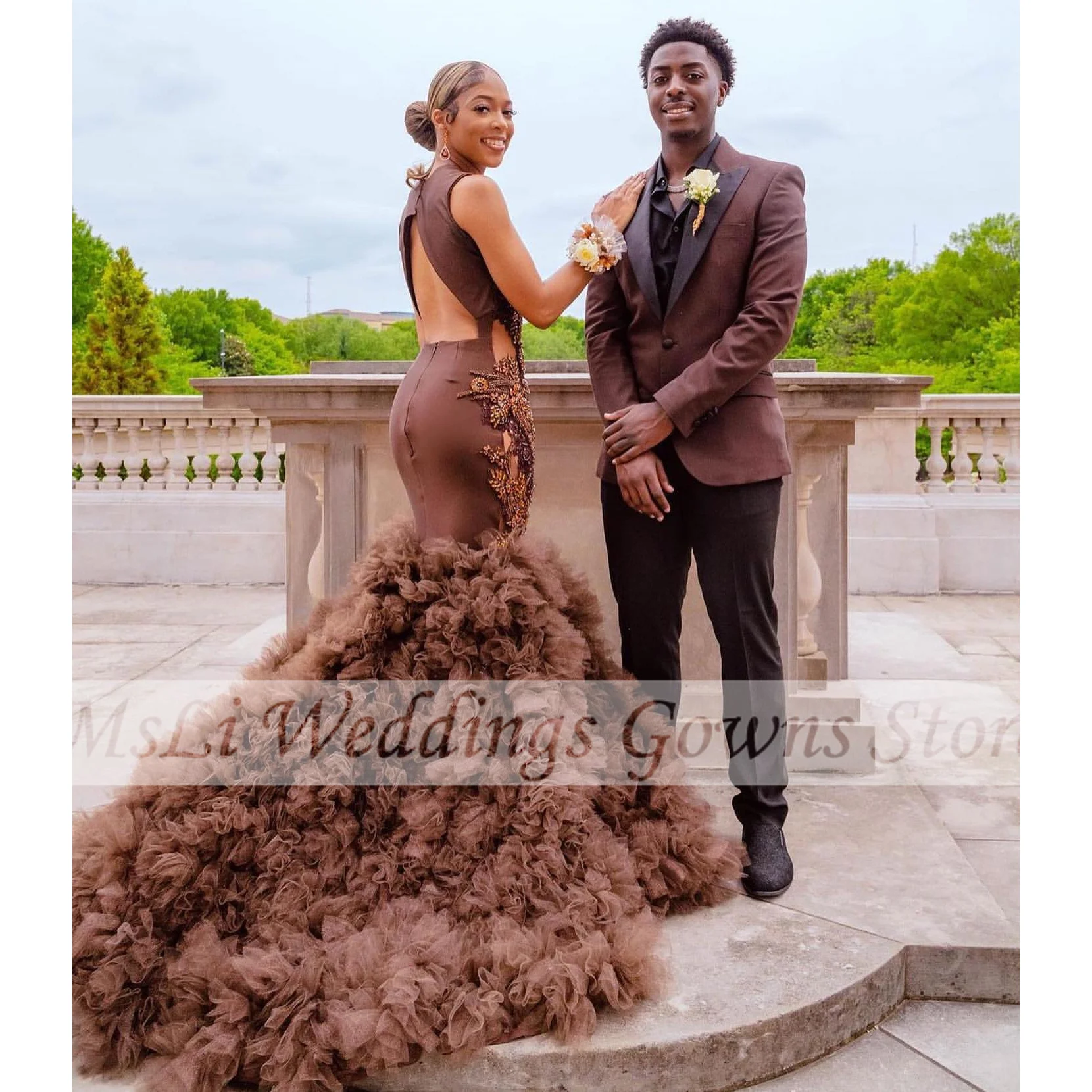 Vestido De graduación De sirena De lujo para niñas negras, cuentas De lentejuelas, apliques, abertura lateral alta, vestidos De fiesta De graduación Sexy