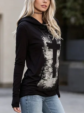 Ladies' New Style Fashion Printed Casual Hooded Stylish Multi-Purpose Comfortable Long-Sleeved Sweatshirt for Women