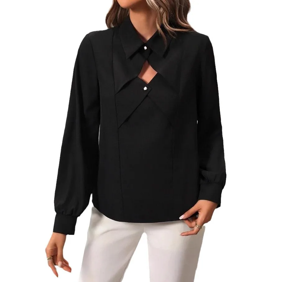 Faionable Asymmetric Long Sve Damenbluse Pendeldesign Polyesterfaser 3D-Effekt irt Damen Premium-Kleidung