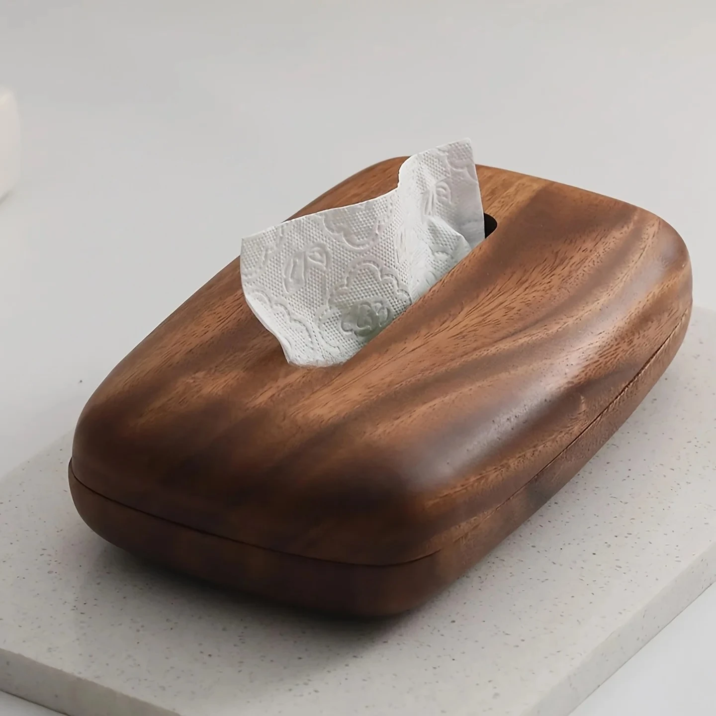 Walnut Wood Tissue Box Cover Holder, Modern Rectangular Design with Removable Lid, Minimalist Home Decor for Tabletop, Bathroom