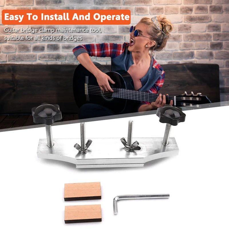 1 Set Metal Guitar Bridge Clamp Acoustic Guitar Bridge Bonding Repair Fixture Silver