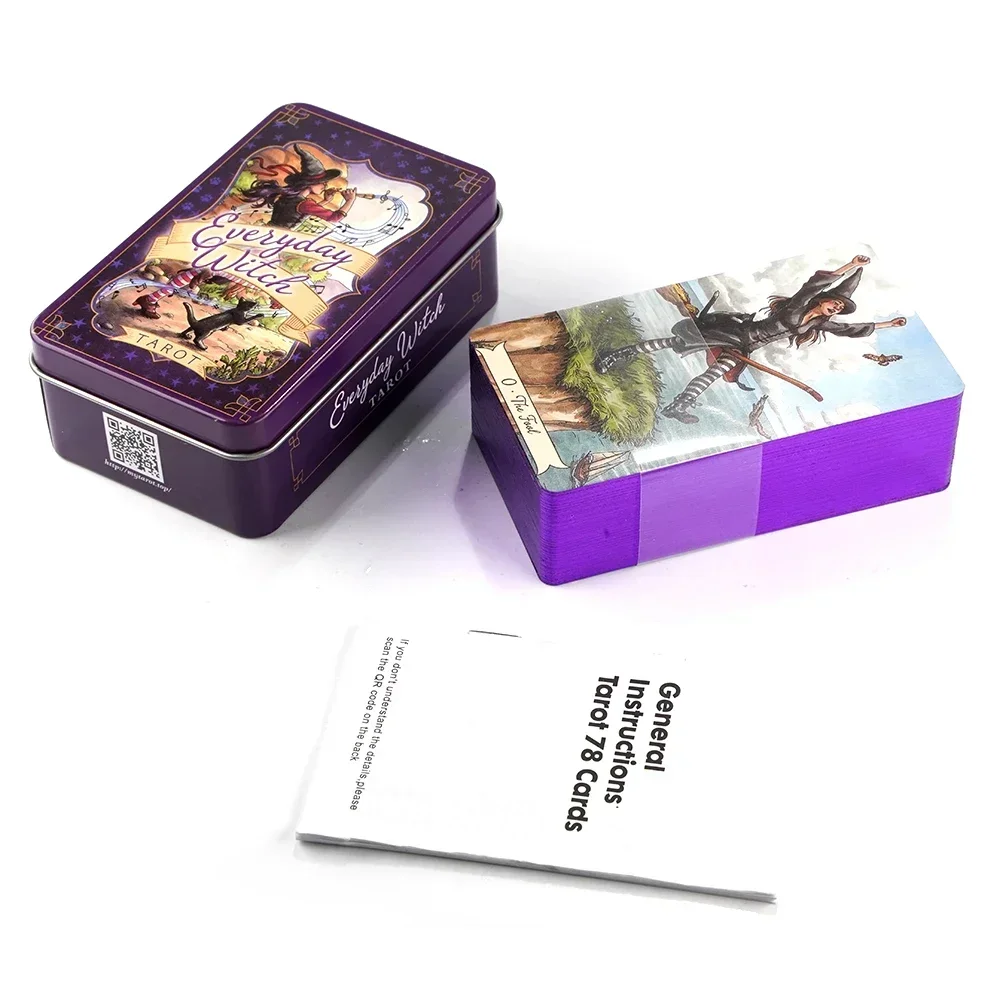 Everyday Witch Tarot in Tin Metal Box 78 pcs Cards Gilded Edge Guidebook Deck Stocking Blooming Cat Cccult Del Toro Tarot