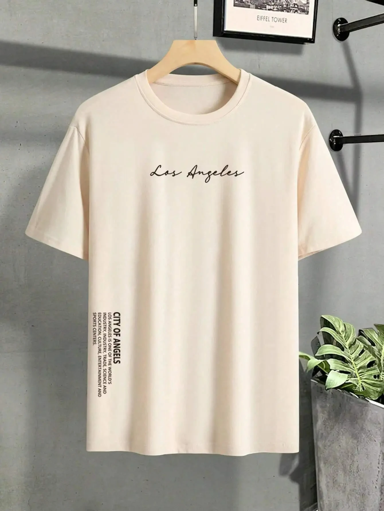 Men's Los Angeles City Letter Print T-Shirt Breathable Cotton T-Shirt Oversized Hip-Hop Loose Fit T-Shirt Summer Casual Fashion