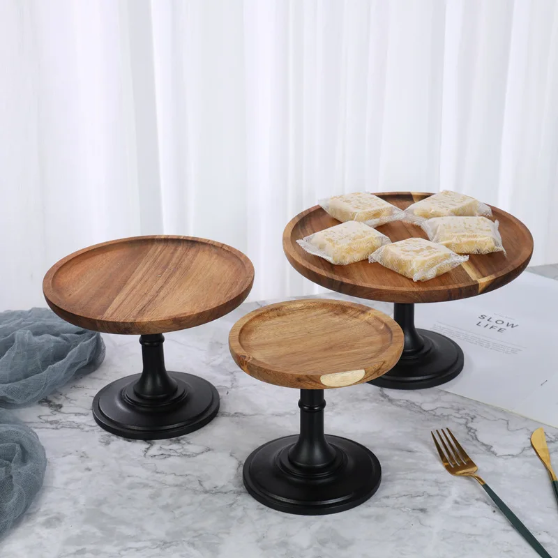 

Wood Cake Stands with Dome Footed Cupcakes Display Plate Serving Platter Round Pedestal Stand for Sushi Fruit Snacks Tray