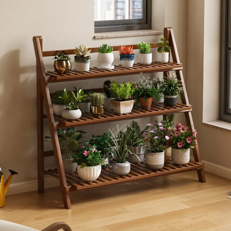 Foldable Ladder Style Plant Stand Multilevel Indoor Balcony Rack Plant Shelf Plant Stands Balcony Decorations Plant Stand Indoor