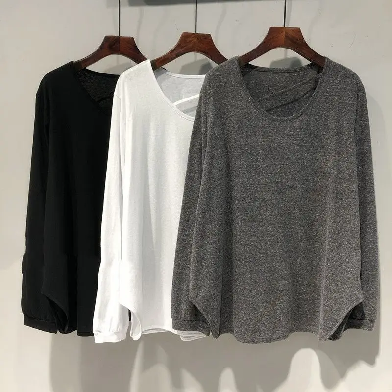 

Large Size 6XL 150KG Autumn Black T shirt Women O Neck Long Sleeve Fleece Tshirts Femme tops & tees Oversized T-shirt Women