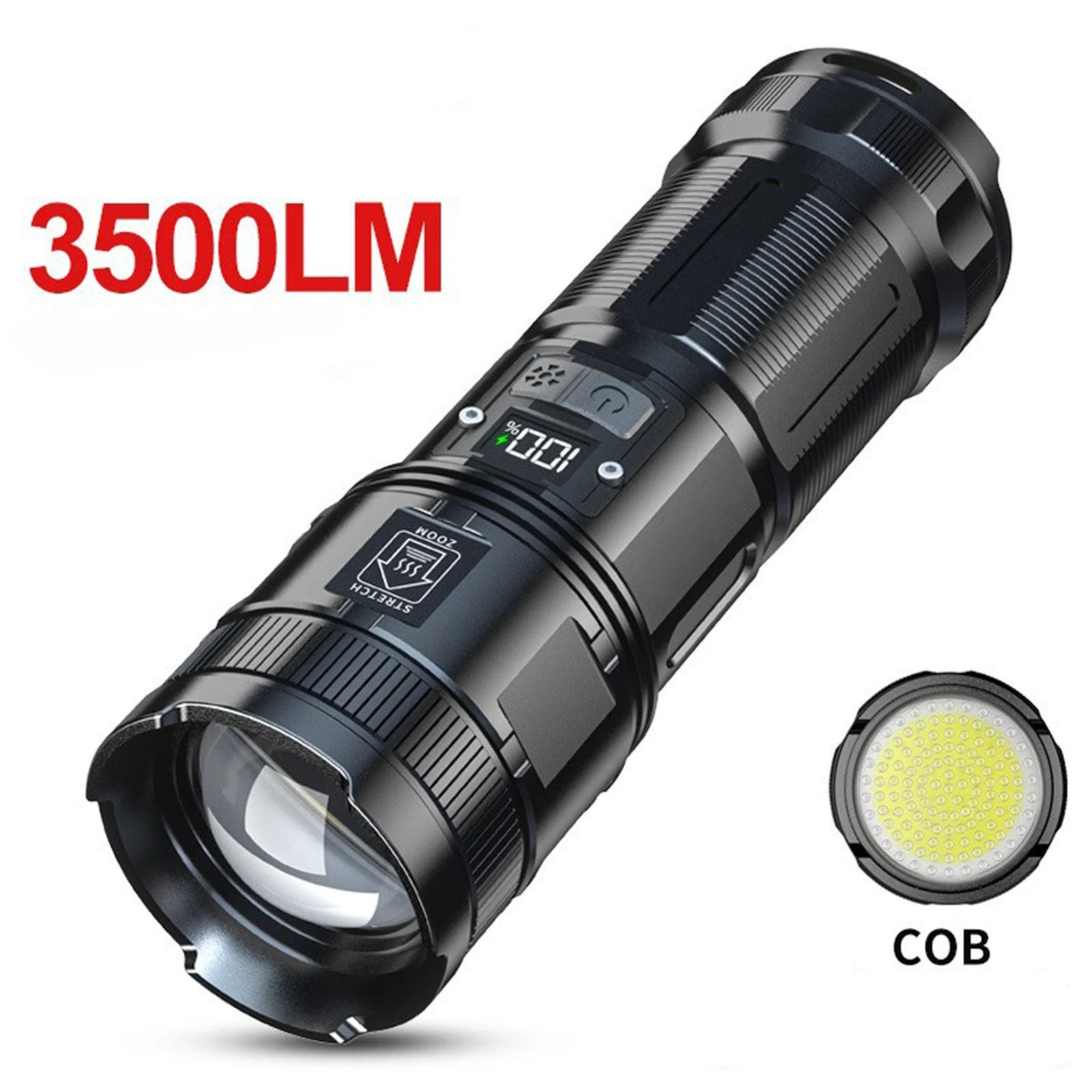 lanterna led cob forte luz suave flash rapido foco telescopico sos iluminacao 5 gear 1000 metros 3500lm carregamento usb 01