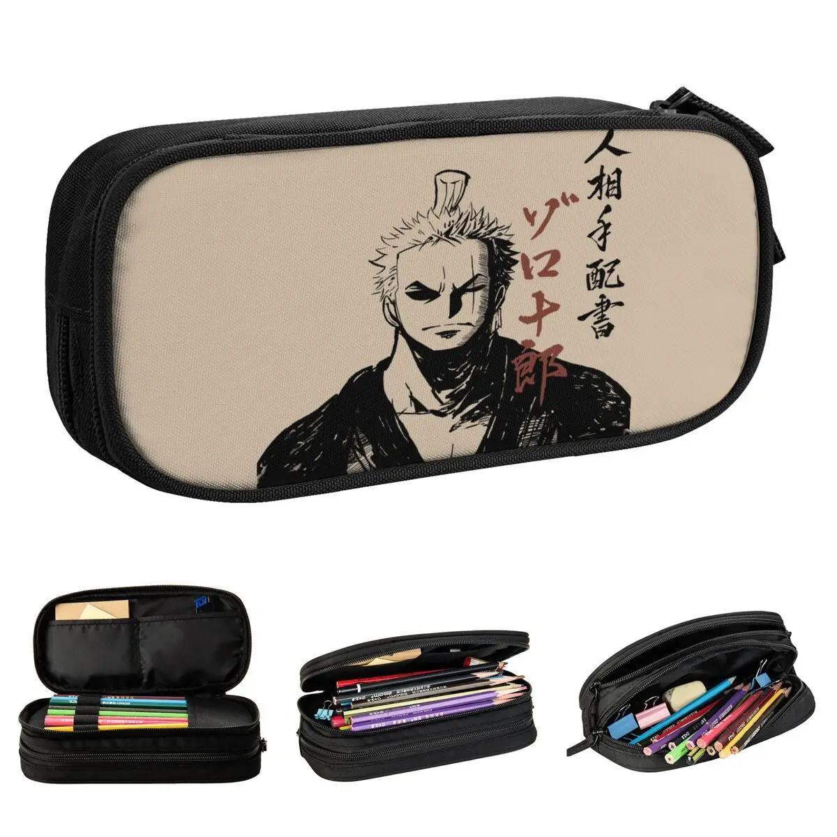 estojo de lapis anime roronoa zoro bolsa de caneta divertida para estudante grande capacidade presente de escritorio pc 01