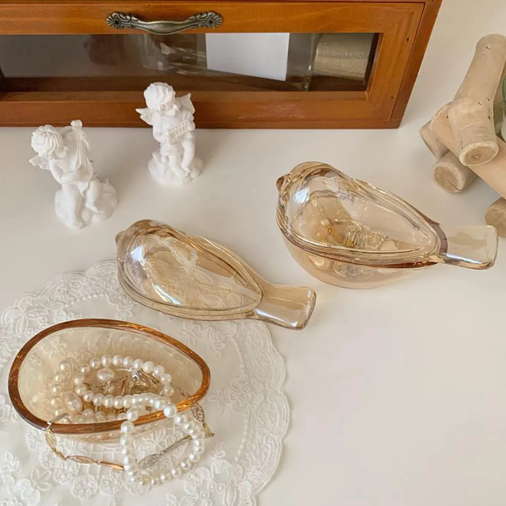 

1Pcs Glass Jewelry Box Bird Design Storage Jar for Rings Earrings Necklaces Home Decoration Multi-Purpose Transparent Case