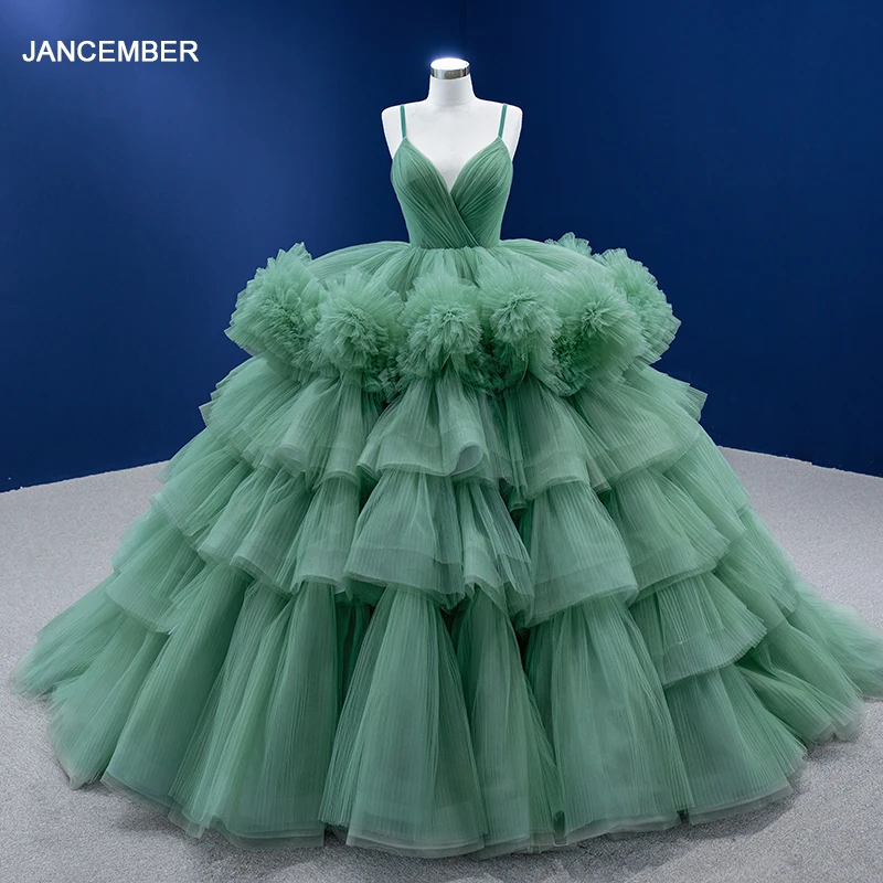 Green evvening dress dress for women's banquet light luxury J67504 high sense suspend princess Cake dress