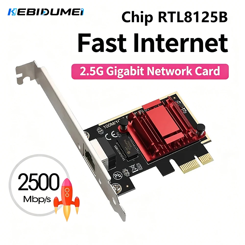 Kebidumei 2.5G PCI-E To RJ45 Network Card RTL8125B Chips 1000/2500Mbps Ethernet Wired LAN Controller Adapter For PC Win7/8/10/11