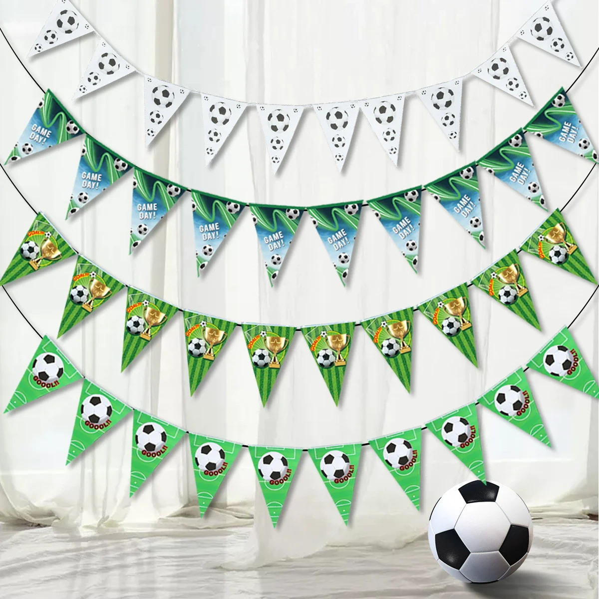 10 Stück Geburtstags-Wimpelkette mit Fußballmotiv, Dekorationen zum Aufhängen, Wimpelbanner für Kinder, Babyparty, Fußball, Partyzubehör – Detail 1