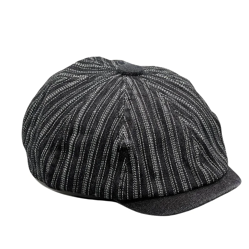 Striped cowboy front hat Fall Winter trend Spring and Autumn Beret hat couples Newsboy painter hat short brim men and women