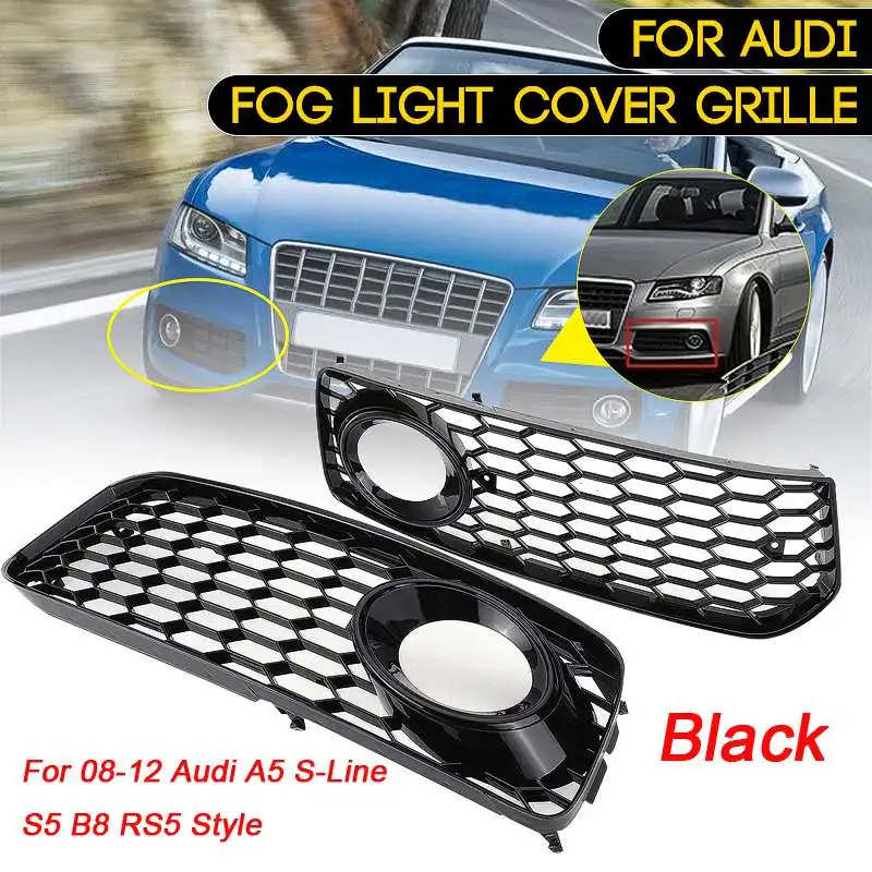 

2x Car Front Fog Light Grille Grill Lamp Cover Grille Honeycomb Hex For Audi A5 S-Line Bumper S5 B8 RS5 2008-2012