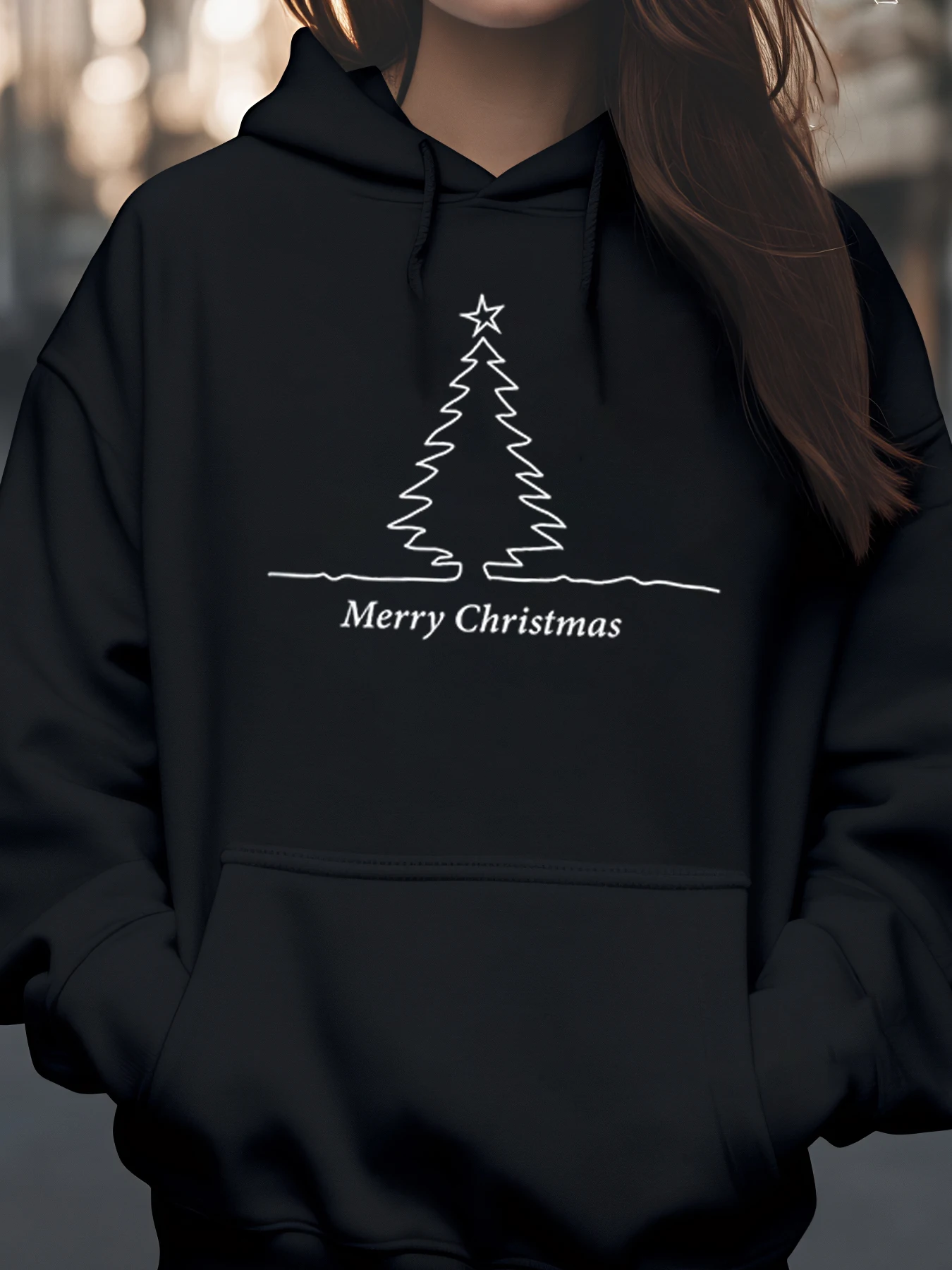 شجرة عيد الميلاد خط الفن عيد ميلاد سعيد هوديي عطلة ملابس غير رسمية النساء #1