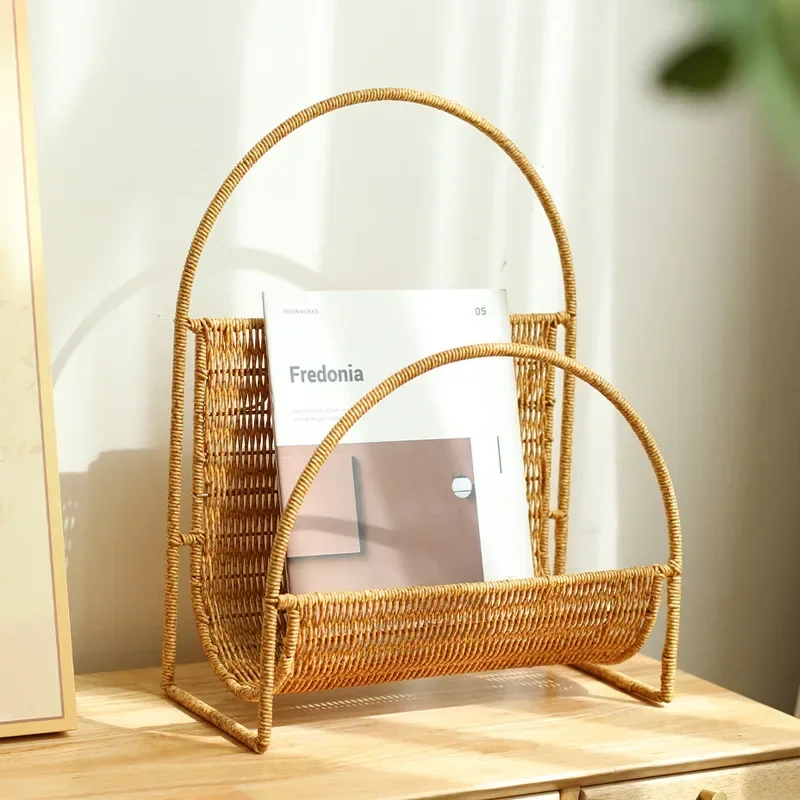 

Japanese Imitation Rattan Design Book and Newspaper Rack Vintage Living Room Sofa Book Storage Coffee Shop Magazine Rack