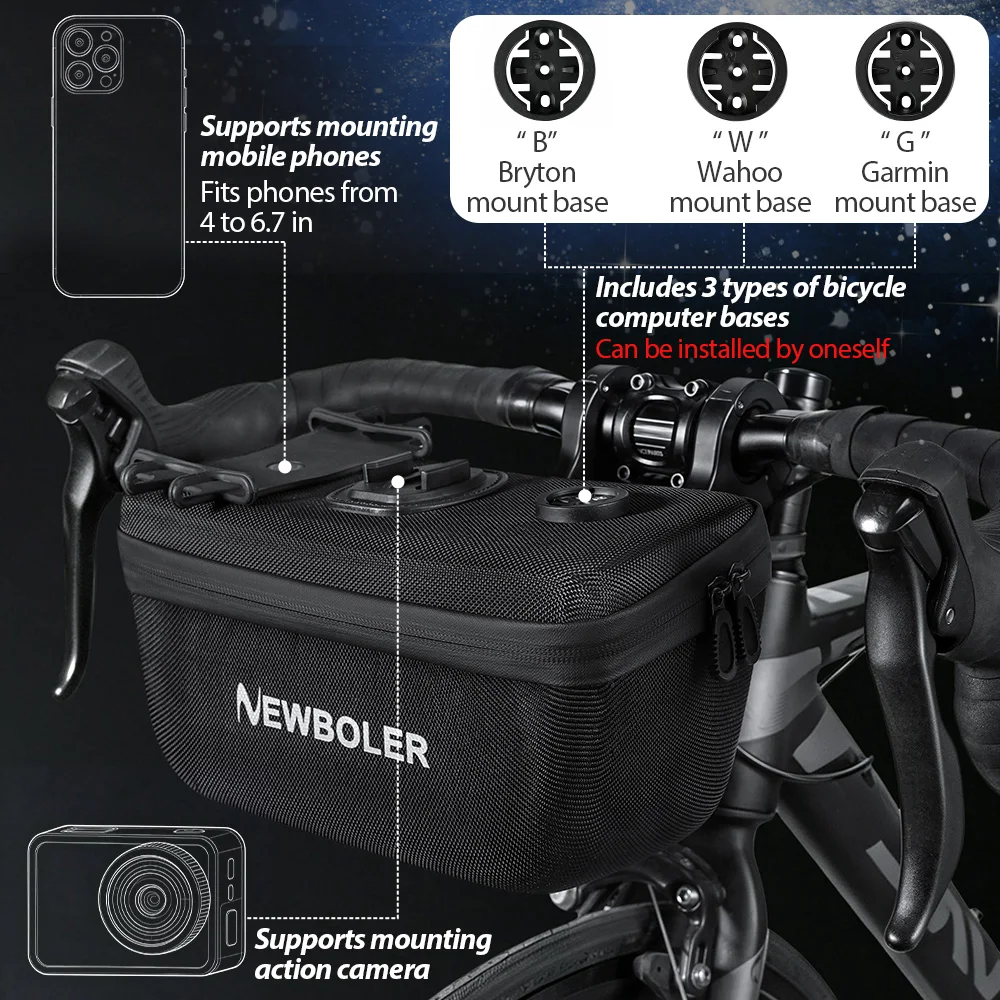 NEWBOLER 4-in-1 Multifunktionale Fahrrad-Fronttasche Wasserdichte Fahrrad-Lenkertasche EVA-Hartschalen-Fahrradlenkertasche Fahrradzubehör – Detail 3