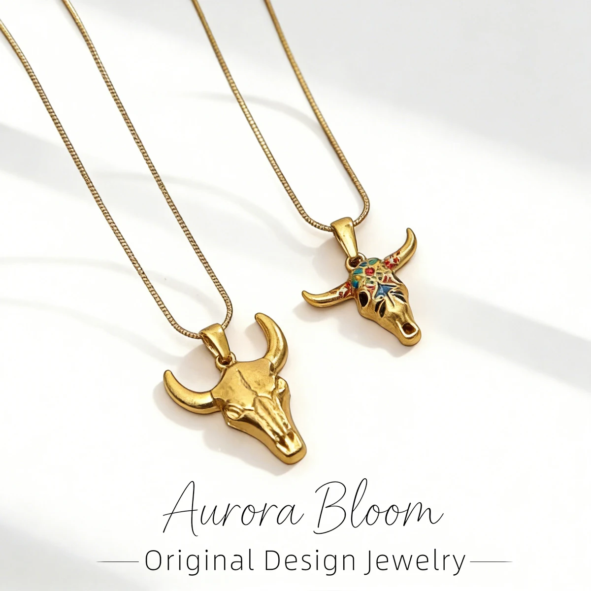 

AURORA Vintage Style Bull's Head Pendant Necklaces For Women's Stainless Steel Necklaces Fashion Gold-Plated Women's Necklaces