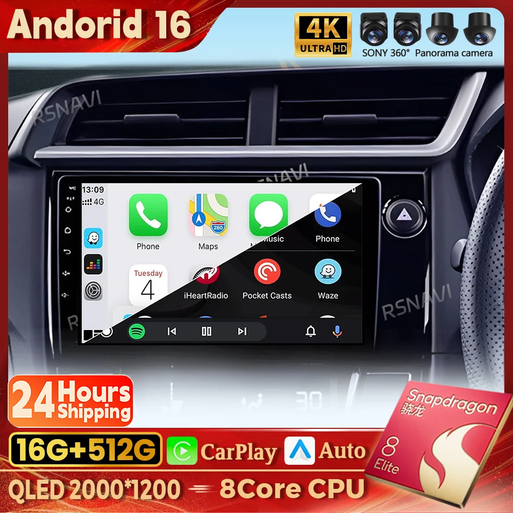 Radio para Auto Android 16 para Honda BRV RHD 2015 2016 - 2019, Carplay, GPS, Navegación, Pantalla 2K, Reproductor de Video DSP, Estéreo, Cámara 360