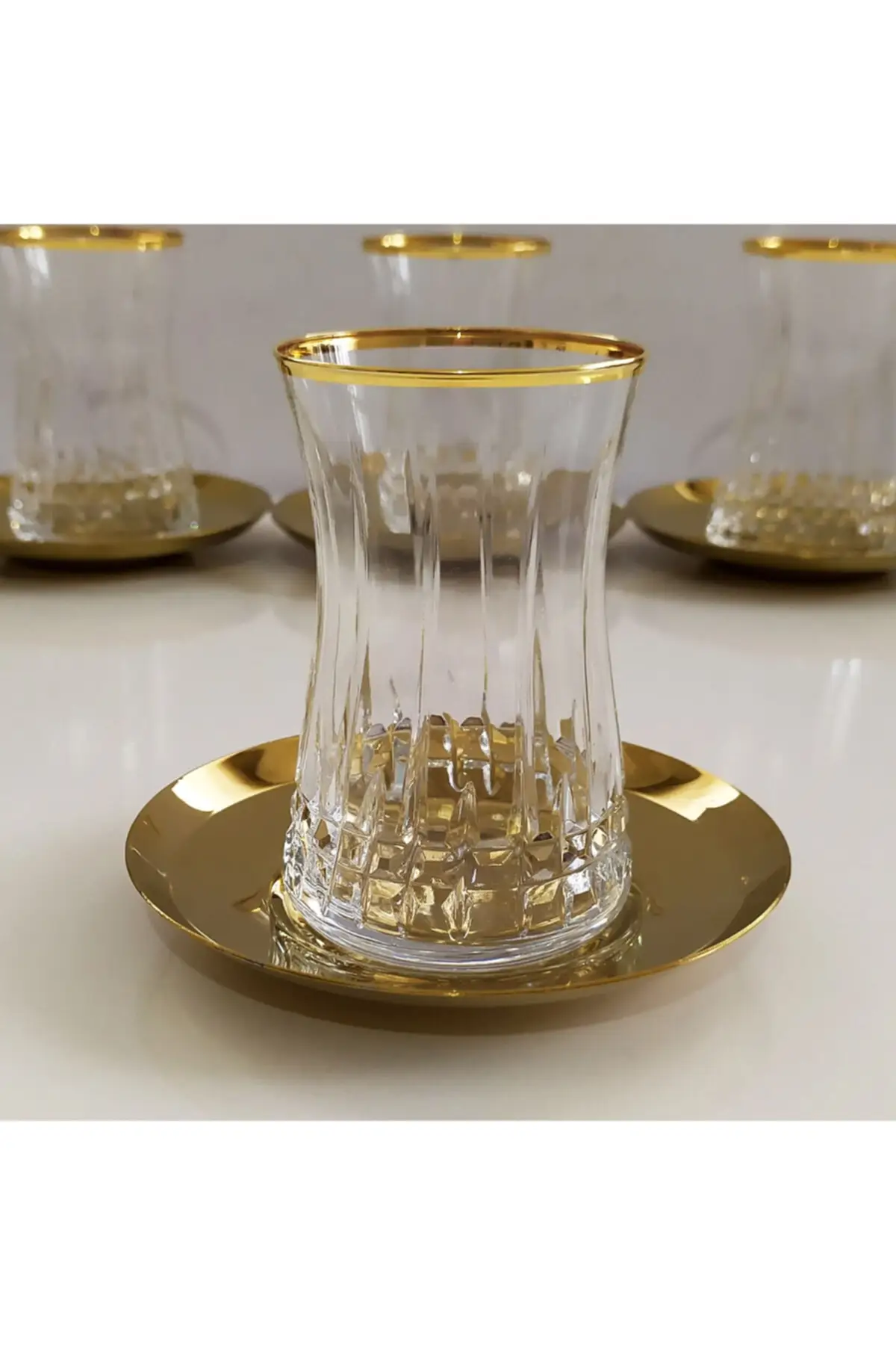 DOLBOVI 42361 Lizbon Tea Cup Gold Plate Set-6 Personality English Tea Glass Cup