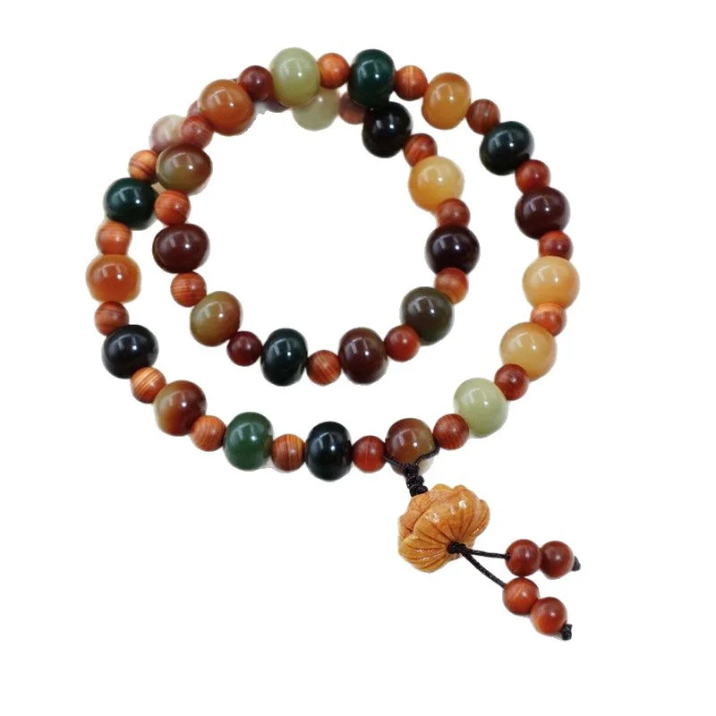 Natural Dunhuang Flying Apsos Bodhi Root Double Wrap Bracelet Buddhist Beads Prayer Wristlet for Men and Women Gifts