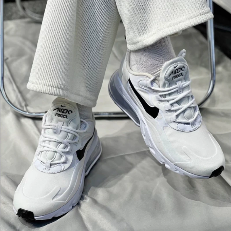 Nike Air Max 270 React White Black Metallic Silver Women Minimalist Casual Style Air Cushion Running Shoes CI3899-101