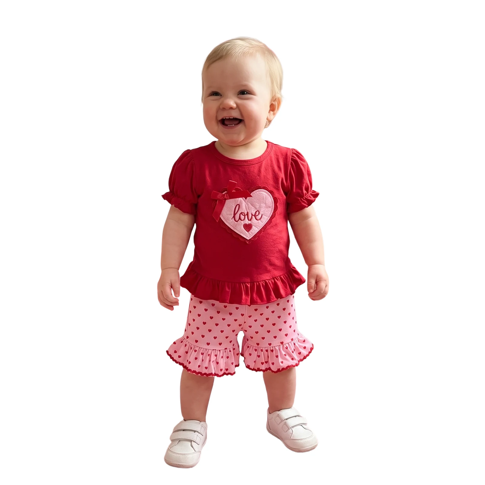 Toddler Girl Valentine s Outfit Puff Short Sleeve Tops Heart Print Shorts