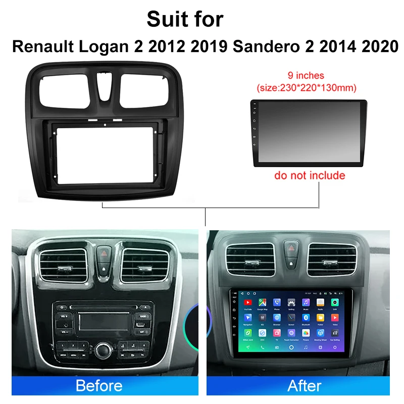 كينوفوكس راديو السيارة لرينو لوجان 2 2012 - 2019 سانديرو 2 2014 - 2020 أندرويد 2 الدين ستيريو تصاعد الحافة غطاء طقم إطارات #3