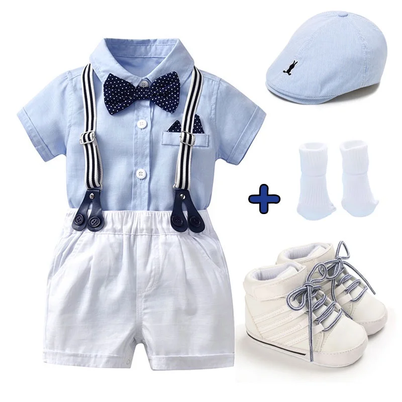 

Boy boss Baby Costume christening Outfit for Baby Boy 1st Birthday Outfits Infant Toddler Romper+suspenders Shorts+shoes+socks