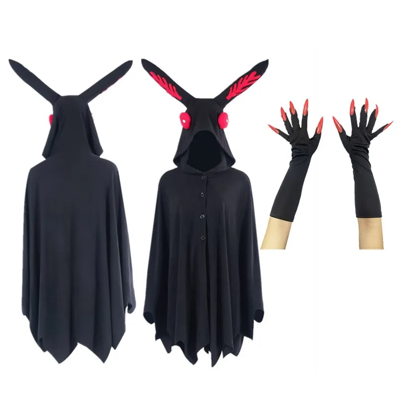 

Adult Fantasia Moth Cosplay Man Cloak Costume Vampire Gloves Disguise Hooded Cape Gloves Stockings Halloween Carnival Party Suit