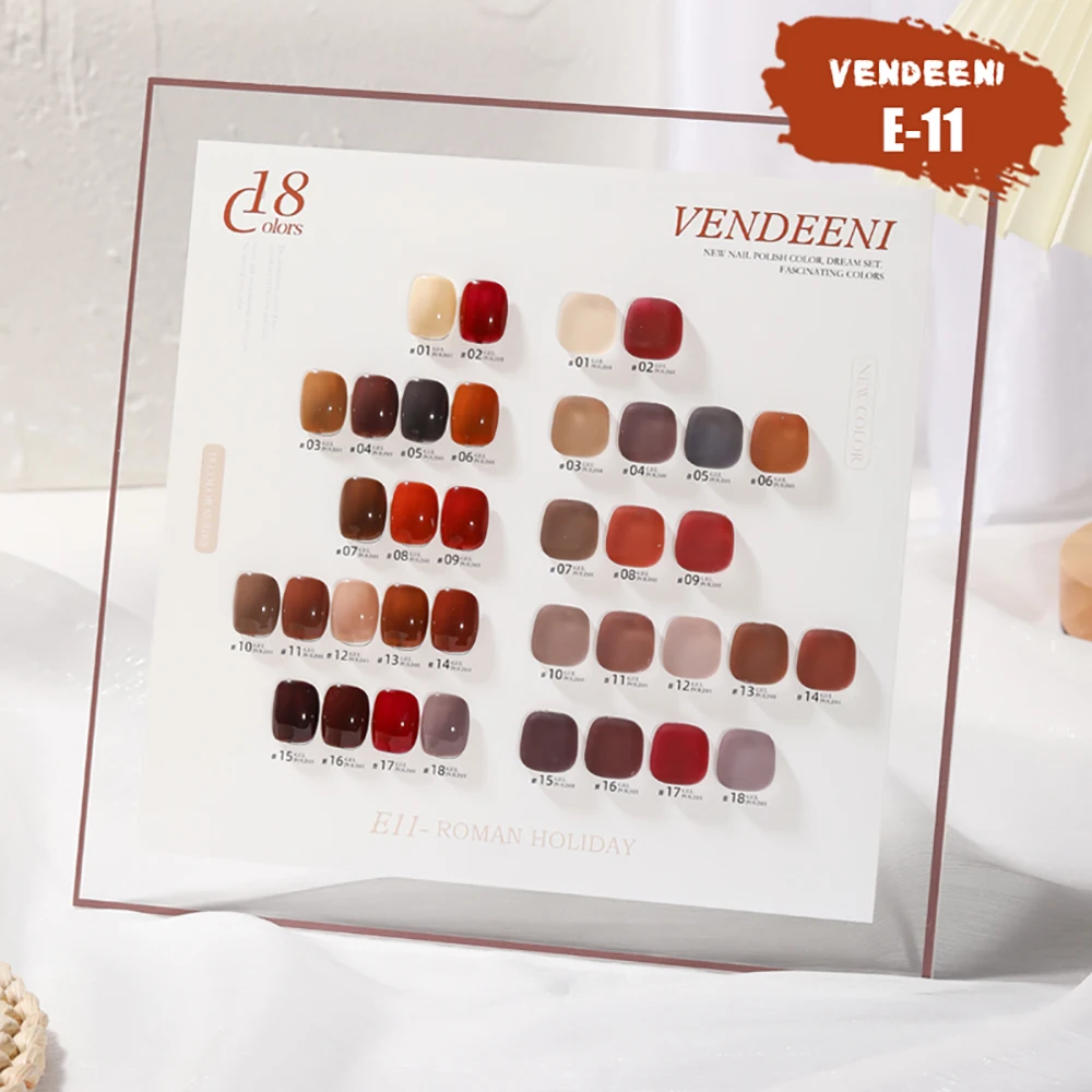 

Vendeeni 18 Colors Gray Brown Series Gel Nail Polish UV LED Soak Off Pure Color Nail Art Gel Lacquer TPO/HEMA Free