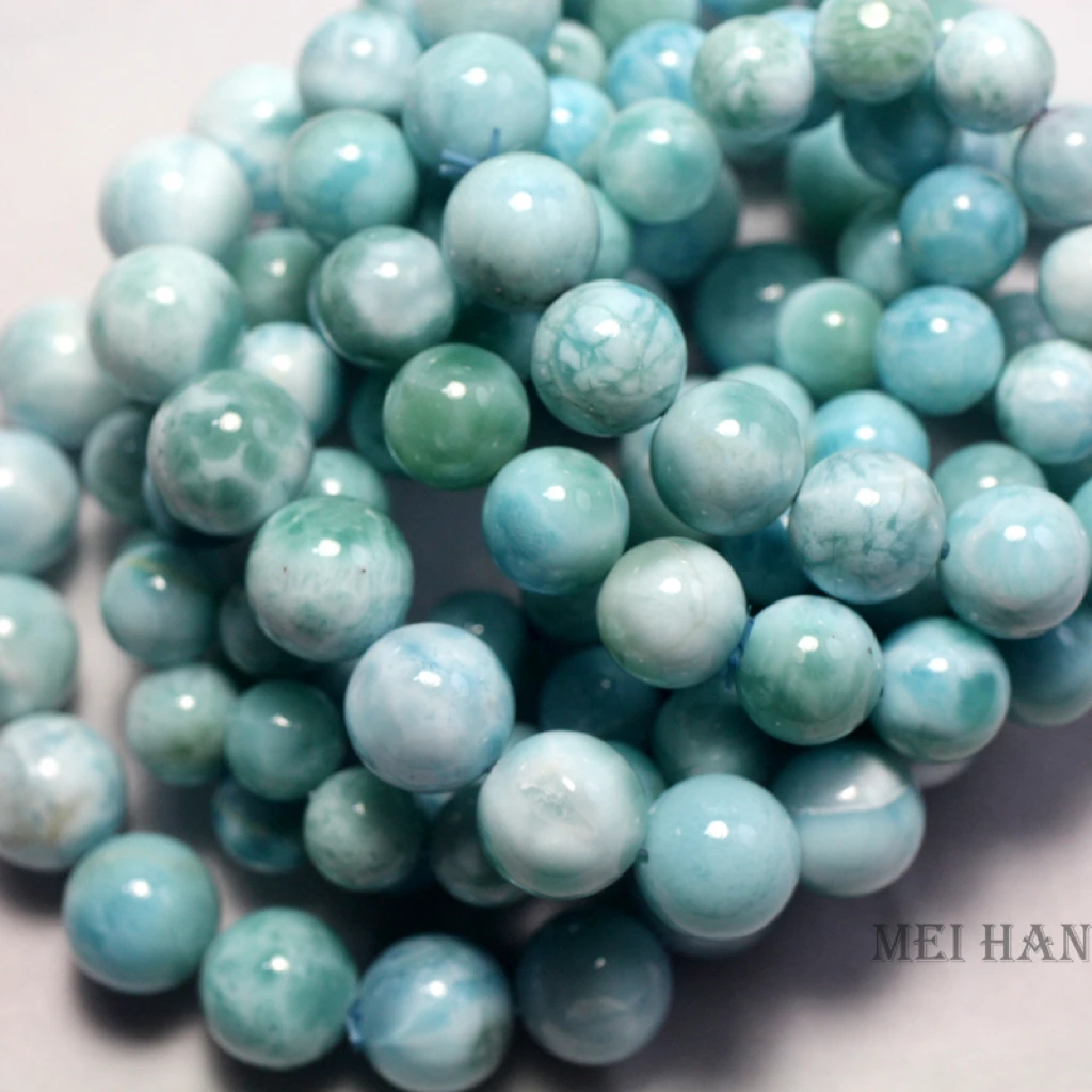 Meihan Natural AAA Dominica Larimar smooth round loose beads stone for jewelry making design DIY gift