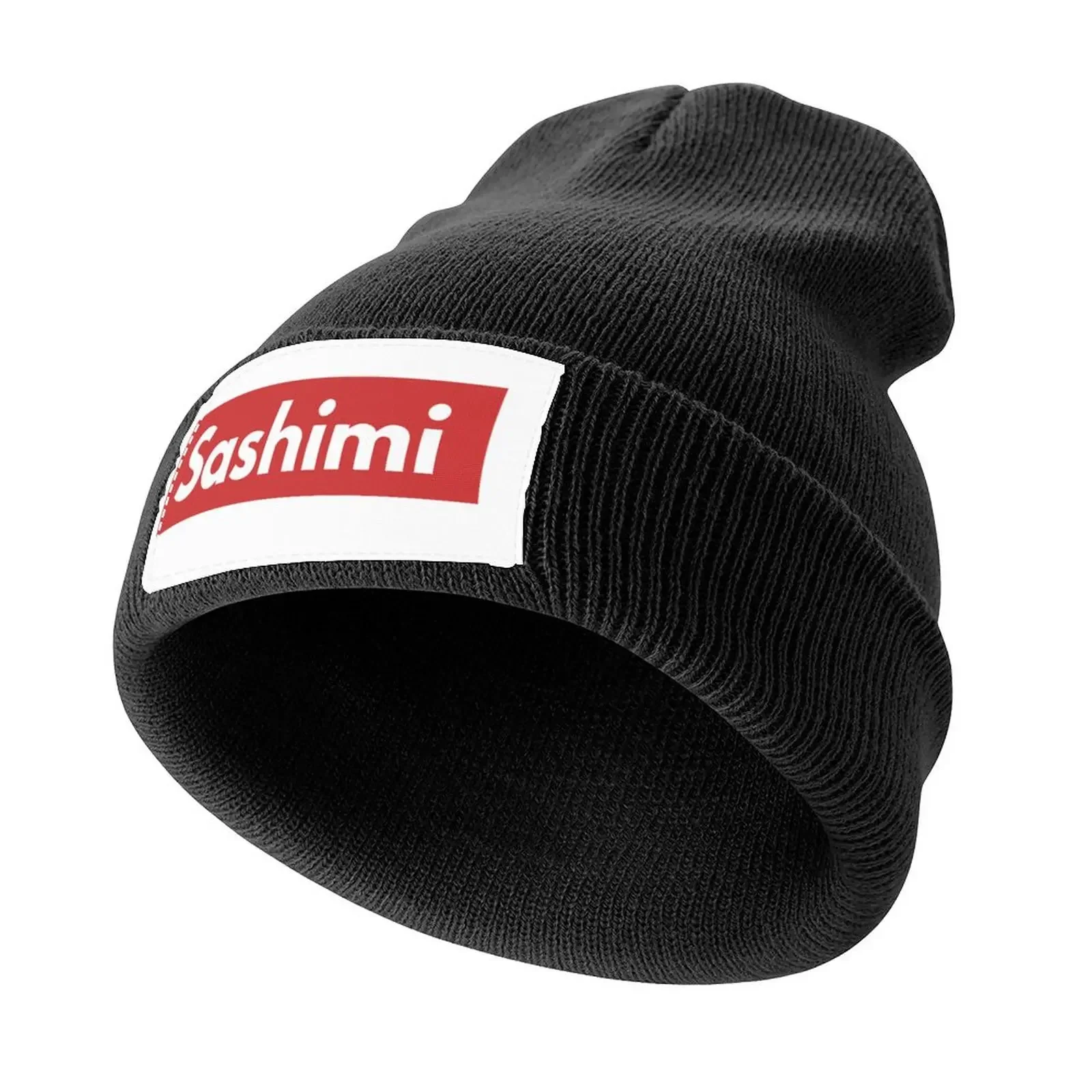 

Sashimi The Best Top And The Most Popular Food Lover Gift Red And White Text Based Designed Logo Parody Sarcasm Hu Knitted Cap