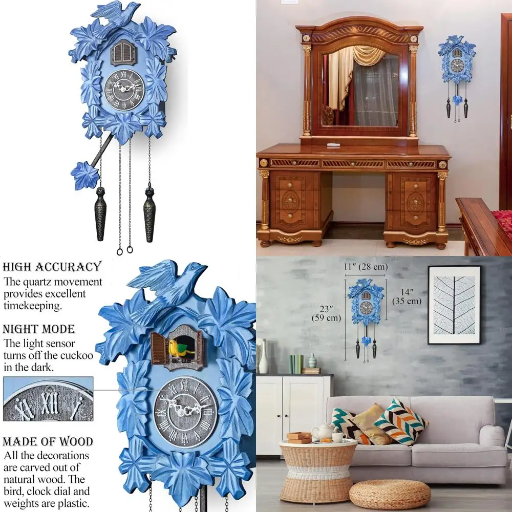

Handcrafted Blue TimeGEAR Cuckoo Clock with Night Mode and Swinging Pendulum