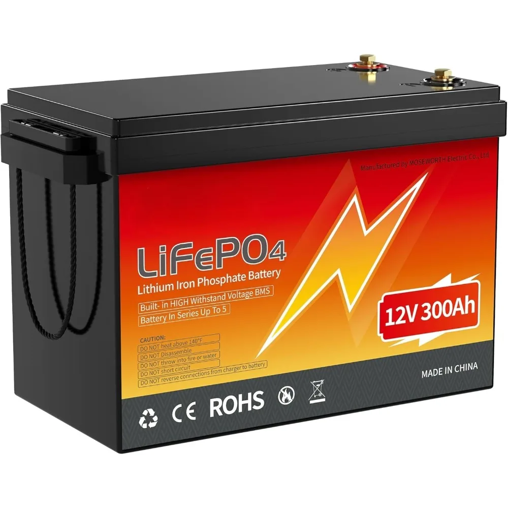 

12V 300Ah LiFePO4 Battery with Bluetooth | 200A BMS • Low-Temp Pro • 5K+ Cycles | Grade A Cells • RV/Boat/Solar