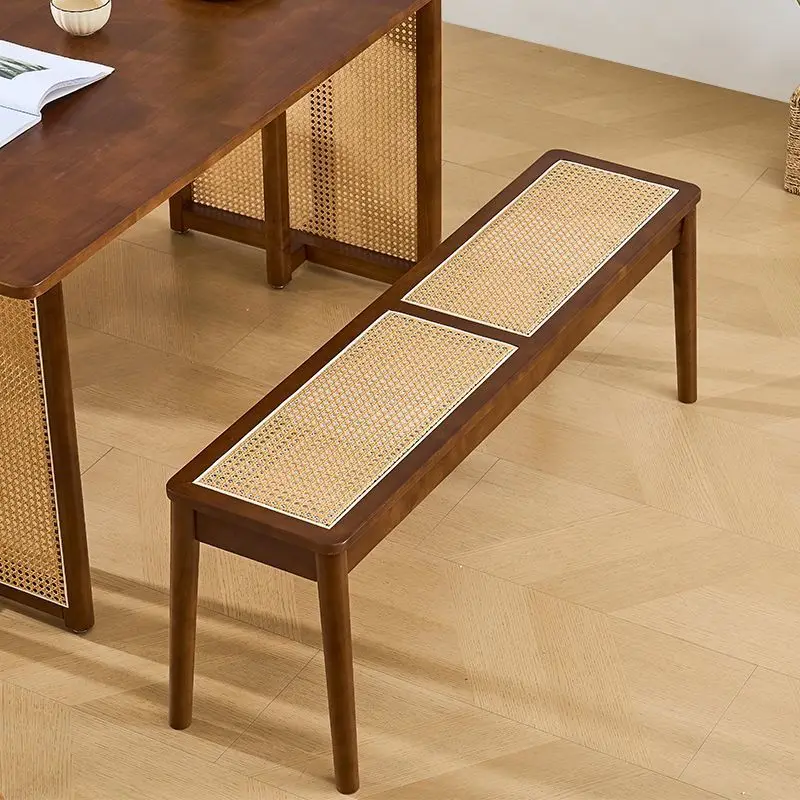 Rattanbank, Retro-Heimhocker aus massivem Holz, lässiger Rattanhocker