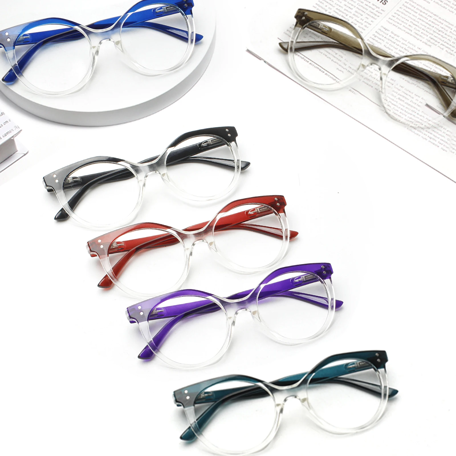 Round Color matching Frames Reading Glasses Men And Women Universal Clear Lens HD Prescription Eyeglasses Diopter +2.0+2.5+3.0