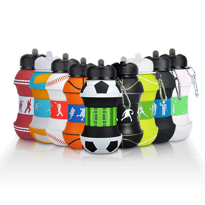 Student Football Folding Water Cup Outdoor Sports Water Bottle Household Silicone Folding Cup Portable Anti Drop