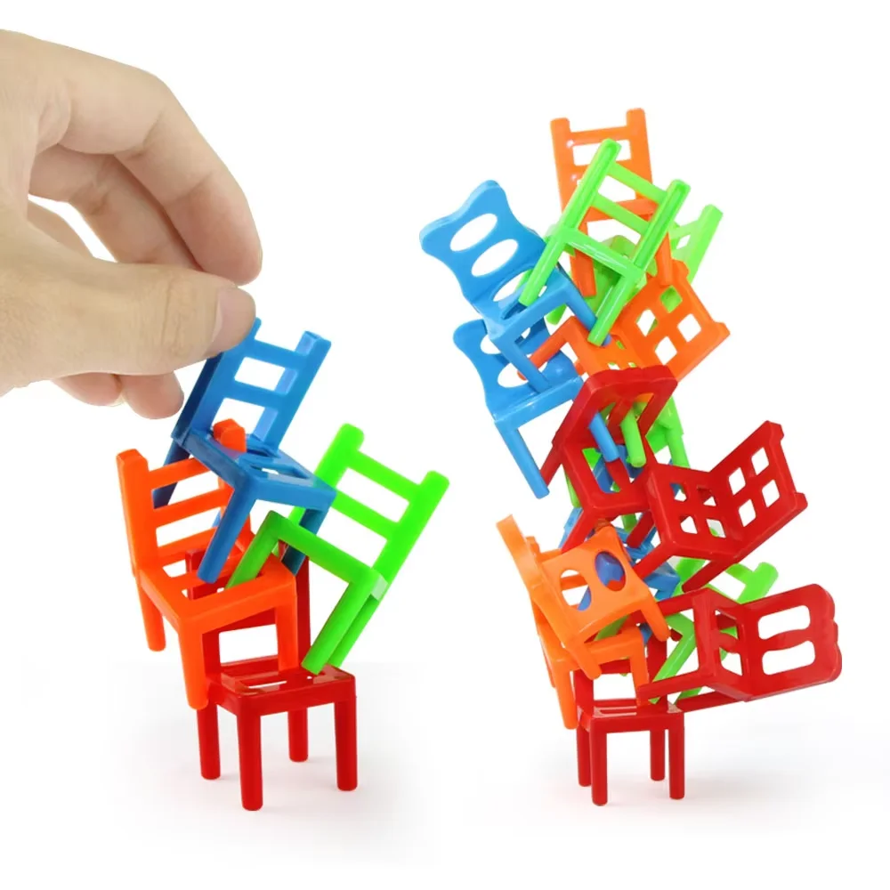 18Pcs/Set Mini Balance Chairs Game Stacking Blocks Assembly Balancing Training Interactive Family Game Educational Toy for Kids